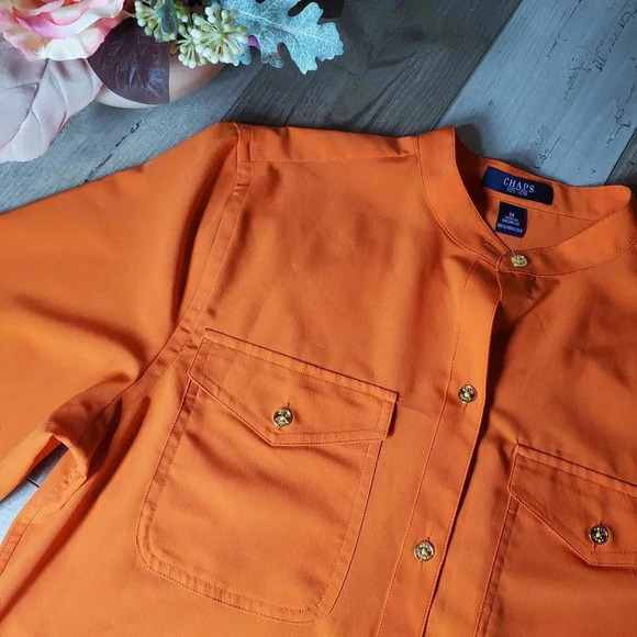 Chaps Orange 2 Pocket Buttondown Women's Blouse Size Medium NWOT - Picture 15 of 15